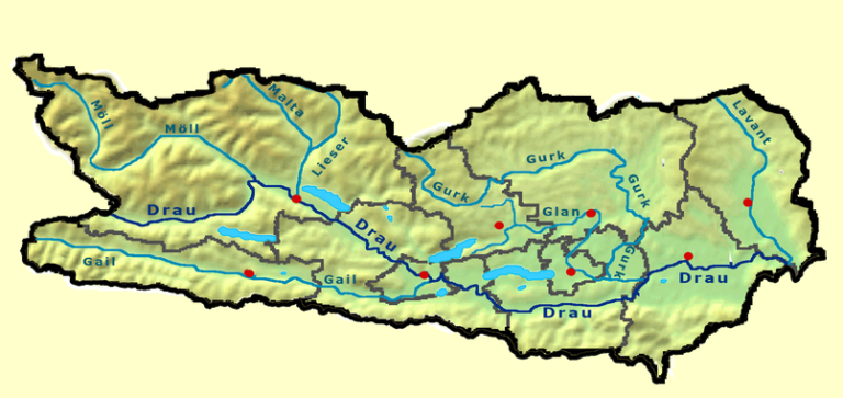 Flussverlauf der Drau bis zur Einmündung der Mur – Die Alpen