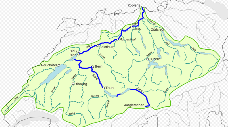 Flussverlauf der Aare – Die Alpen